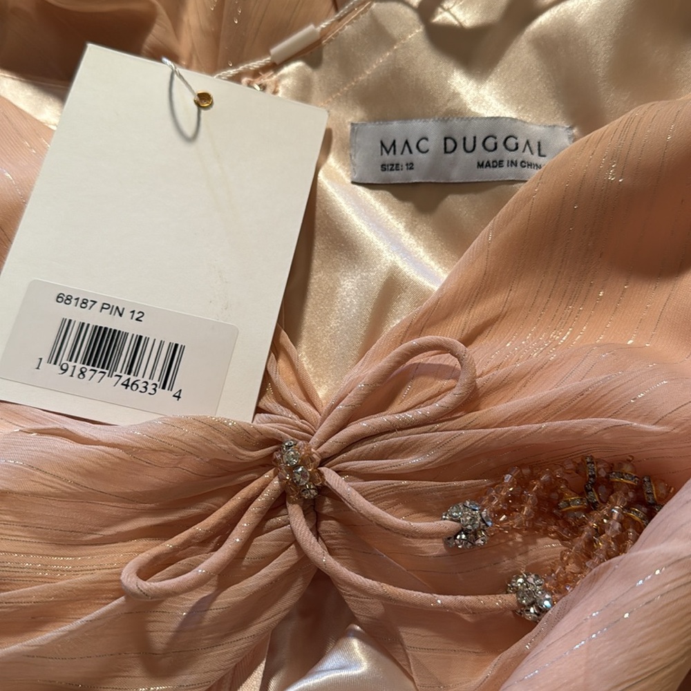 MAC DUGGAL
Pink Ruffle Tiered Metallic Ruched Shoulder Dress - Picture 14 of 15